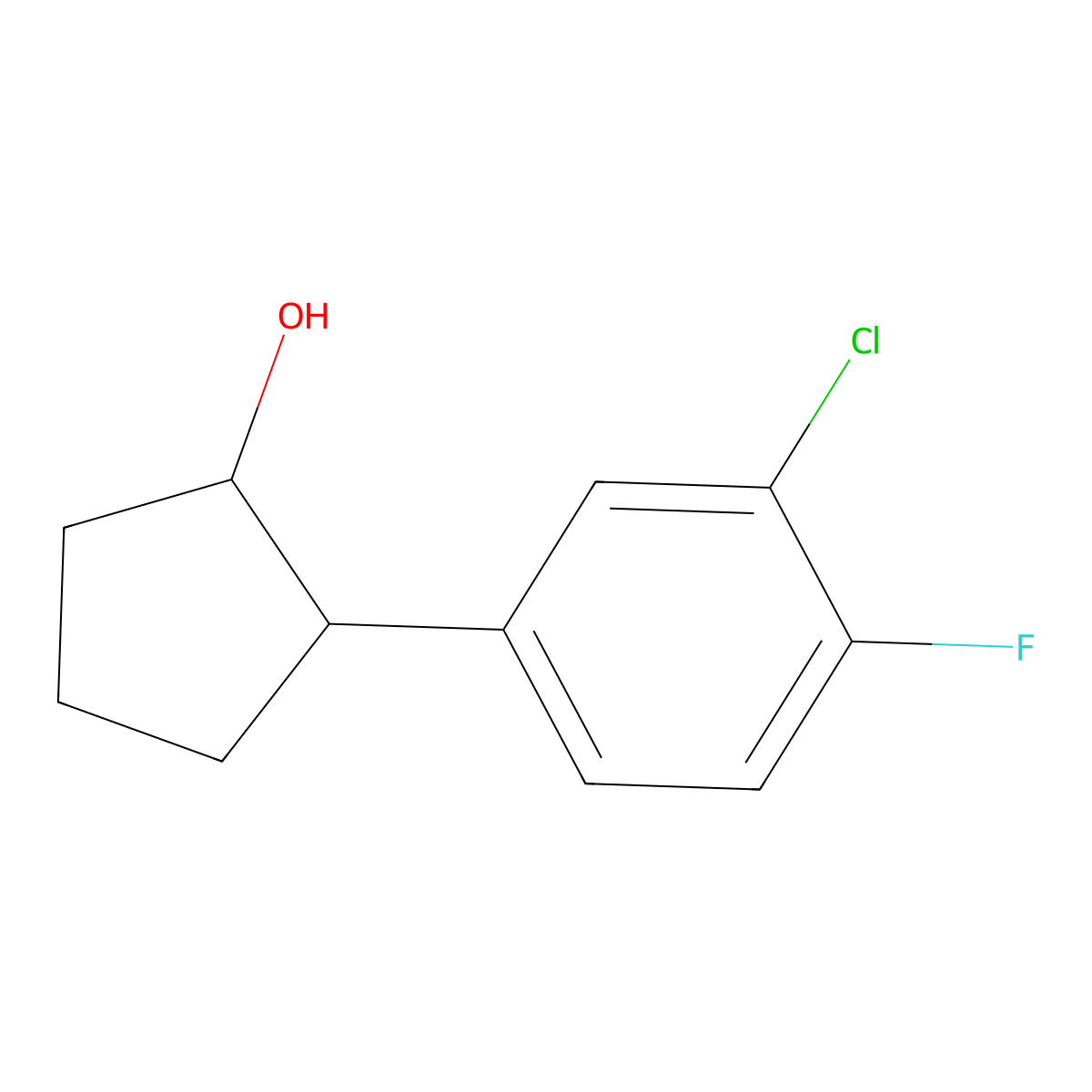 (1R,2S)-2-(3-chloro-4-fluoro-phenyl)cyclopentanol molecular structure, CAS 1932443-59-8