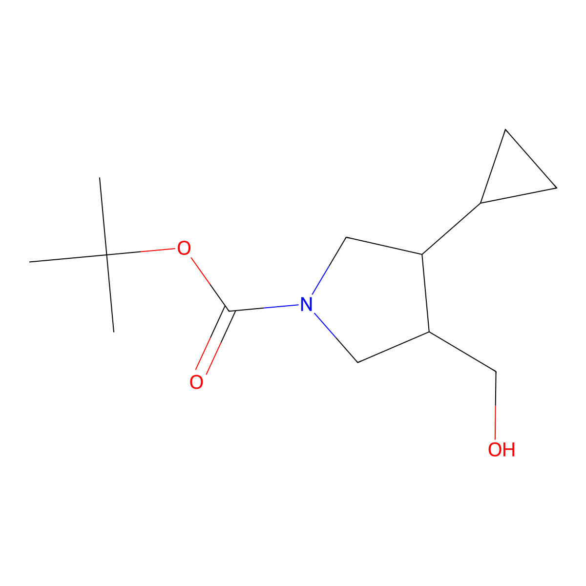 Rac-tert-butyl (3r,4r)-3-cyclopropyl-4-(hydroxymethyl)pyrrolidine-1-carboxylate molecular structure, CAS 1932474-60-6