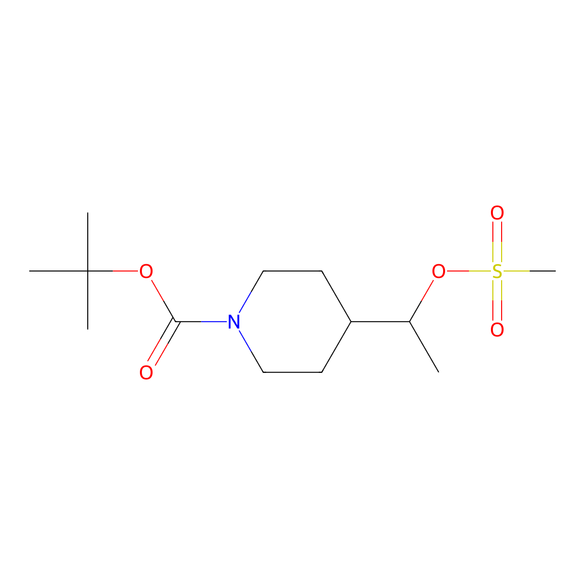 (S)-tert-butyl 4-(1-((methylsulfonyl)oxy)ethyl)piperidine-1-carboxylate molecular structure, CAS 1932520-97-2