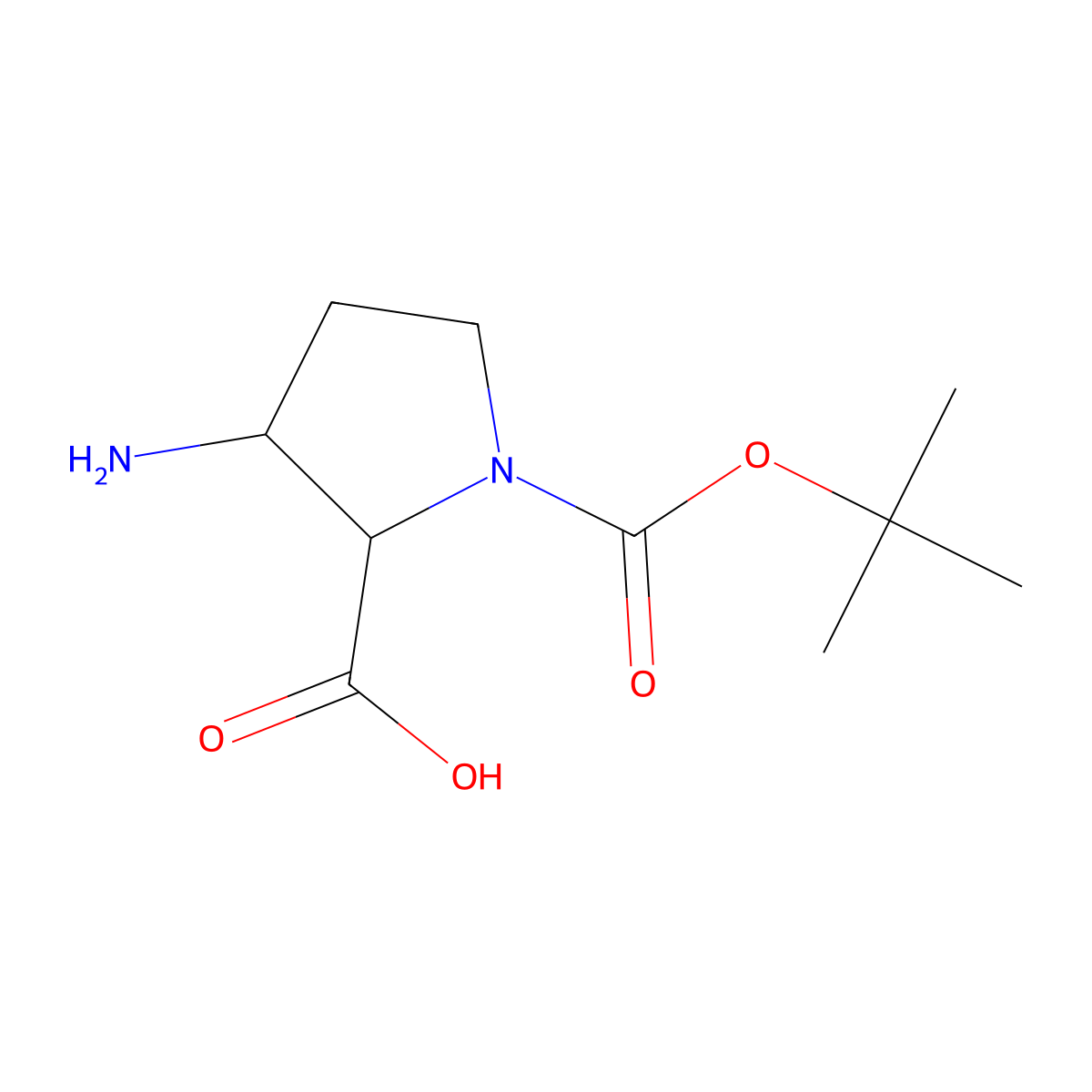 (2R,3R)-3-Amino-1-tert-butoxycarbonyl-pyrrolidine-2-carboxylic acid molecular structure, CAS 1932538-55-0