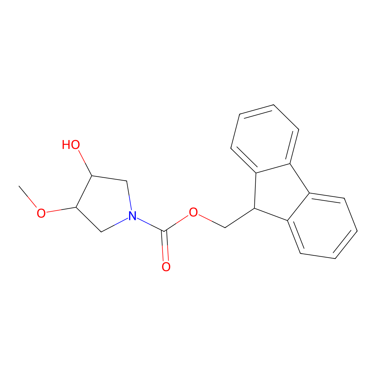 rac-(9H-fluoren-9-yl)methyl (3R,4R)-3-hydroxy-4-methoxypyrrolidine-1-carboxylate molecular structure, CAS 1932541-15-5