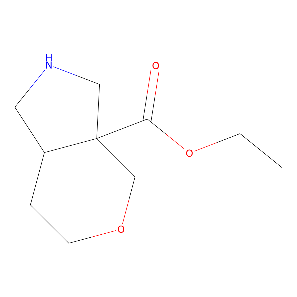rac-ethyl (3aR,7aR)-octahydropyrano[3,4-c]pyrrole-3a-carboxylate molecular structure, CAS 1932561-51-7