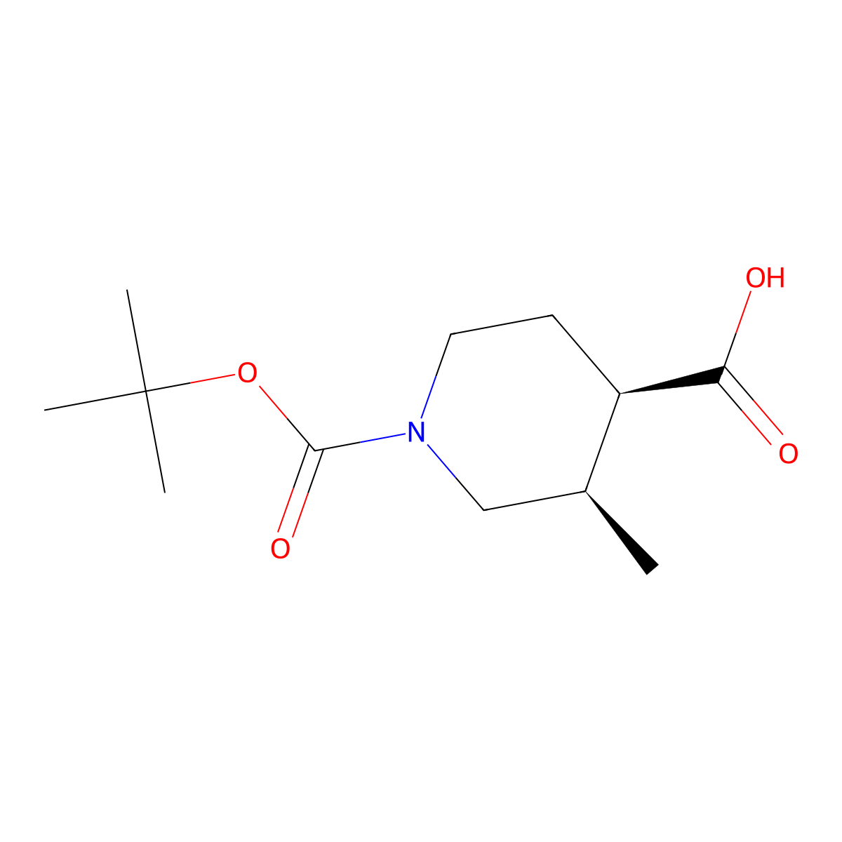(3R,4R)-1-[(tert-butoxy)carbonyl]-3-methylpiperidine-4-carboxylic acid molecular structure, CAS 1932586-23-6