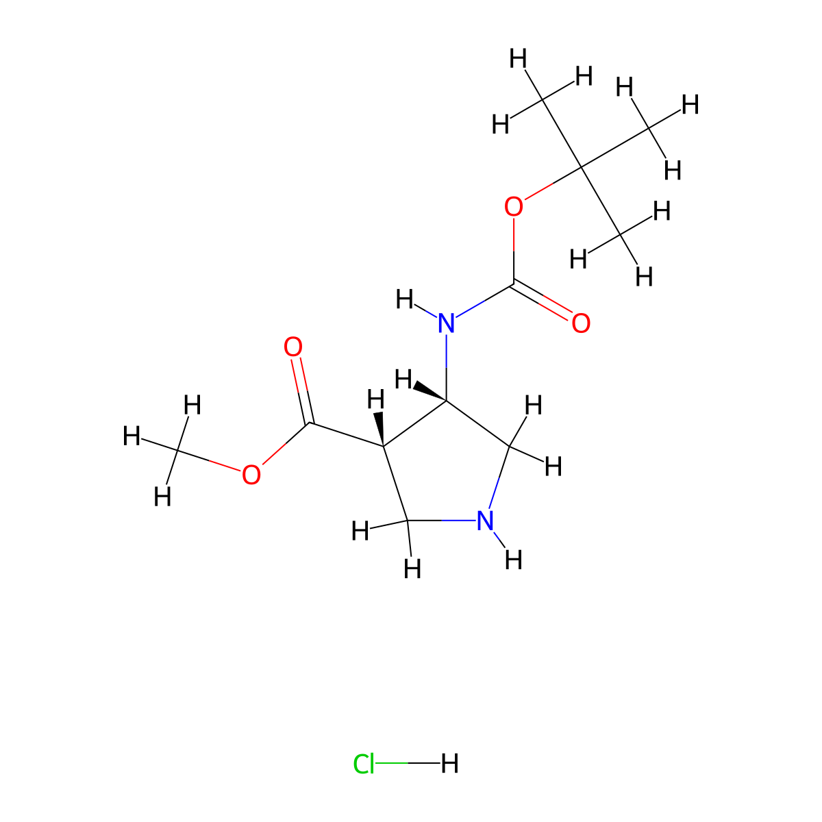 Cis-Methyl-4-((tert-butoxycarbonyl)amino)pyrrolidine-3-carboxylate hydrochloride molecular structure, CAS 1932594-34-7