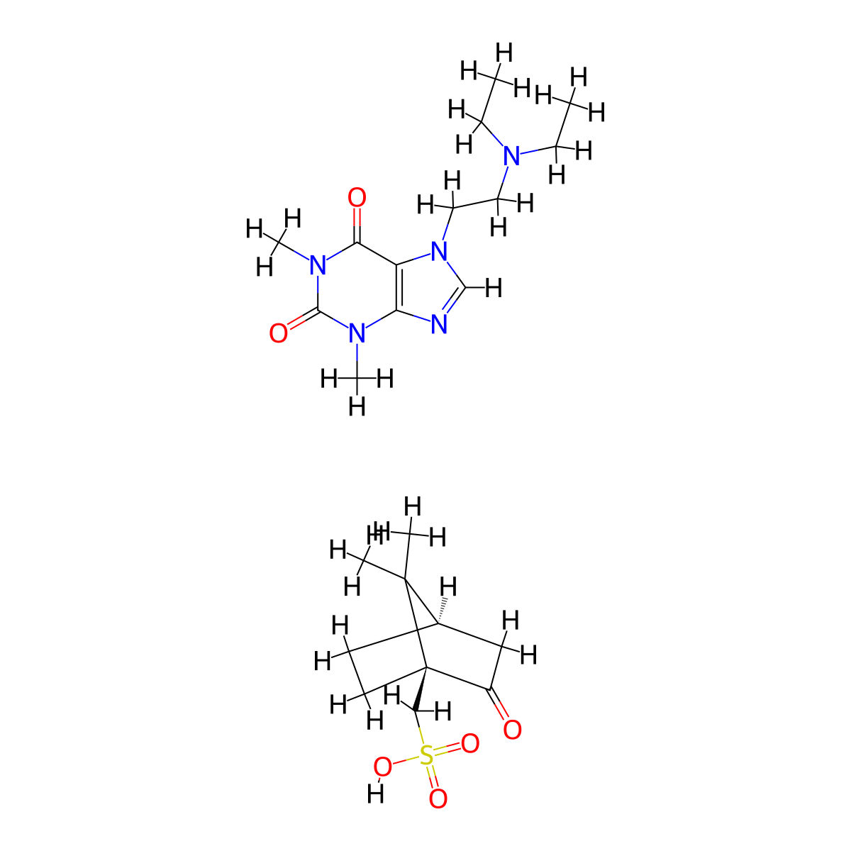 Etamiphylline camsylate molecular structure, CAS 19326-29-5