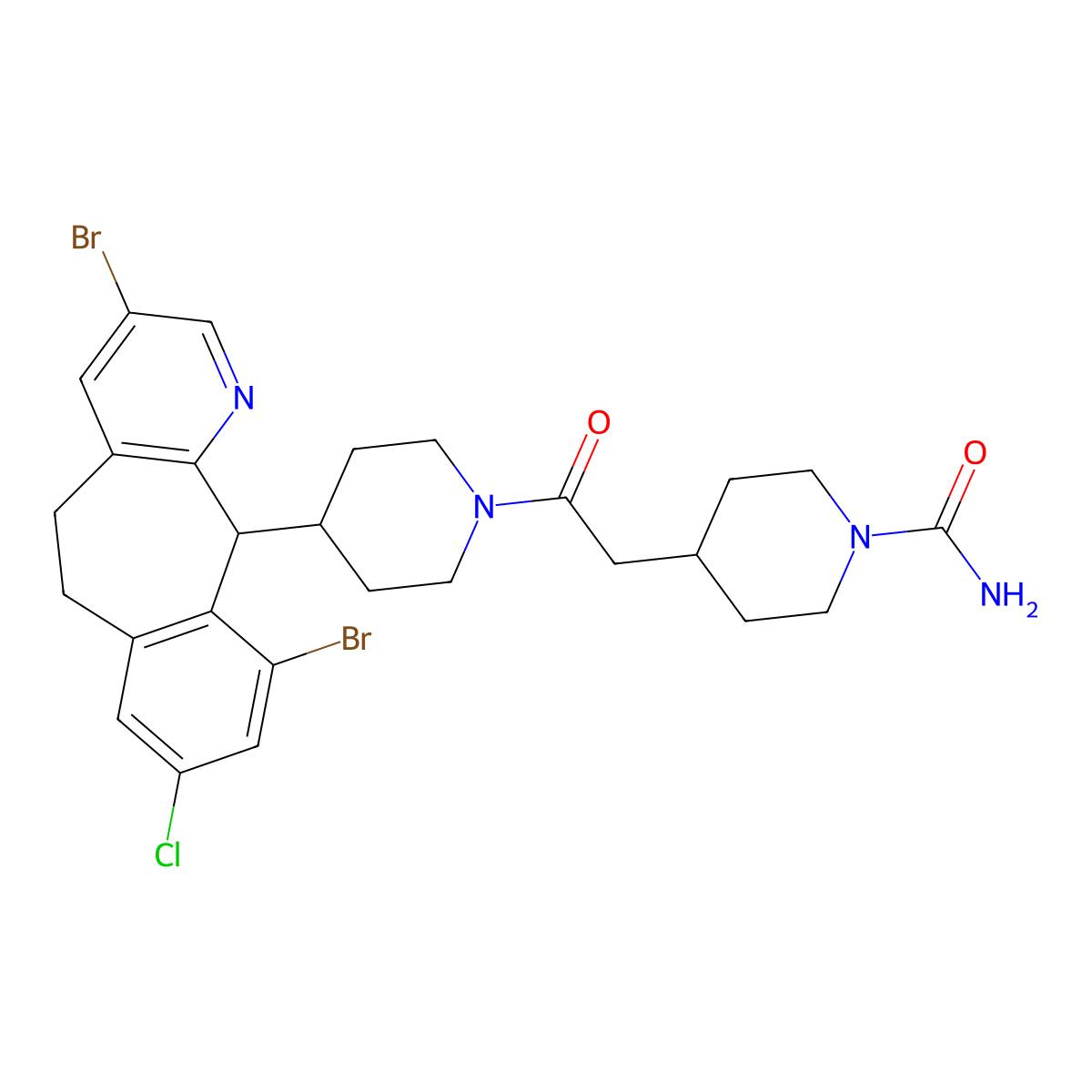 4-{2-[4-(3,10-Dibromo-8-chloro-6,11-dihydro-5H-benzo[5,6]cyclohepta[1,2-B]pyridin-11-YL)piperidin-1-YL]-2-oxoethyl}piperidine-1-carboxamide molecular structure, CAS 193275-86-4