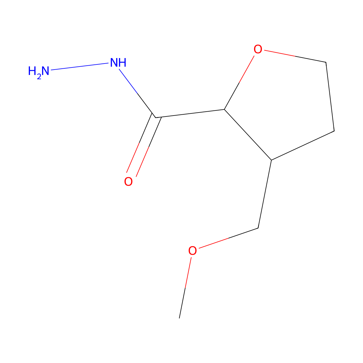 rac-(2R,3R)-3-(methoxymethyl)oxolane-2-carbohydrazide molecular structure, CAS 1932780-80-7