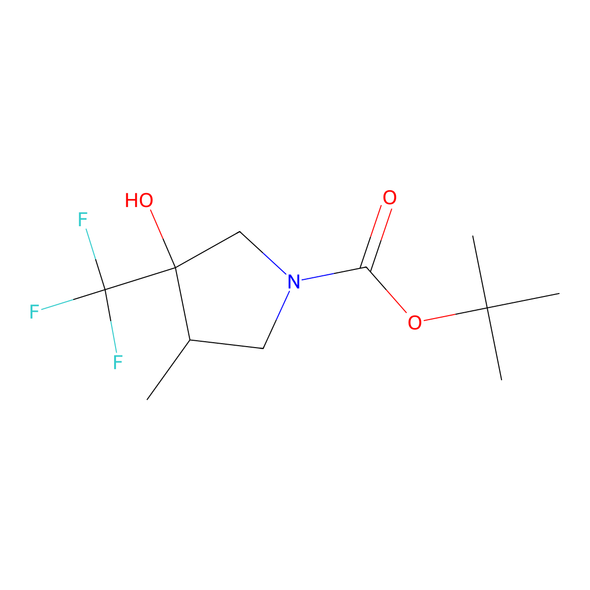 Tert-butyl (3R,4S)-3-hydroxy-4-methyl-3-(trifluoromethyl)pyrrolidine-1-carboxylate molecular structure, CAS 1932796-99-0