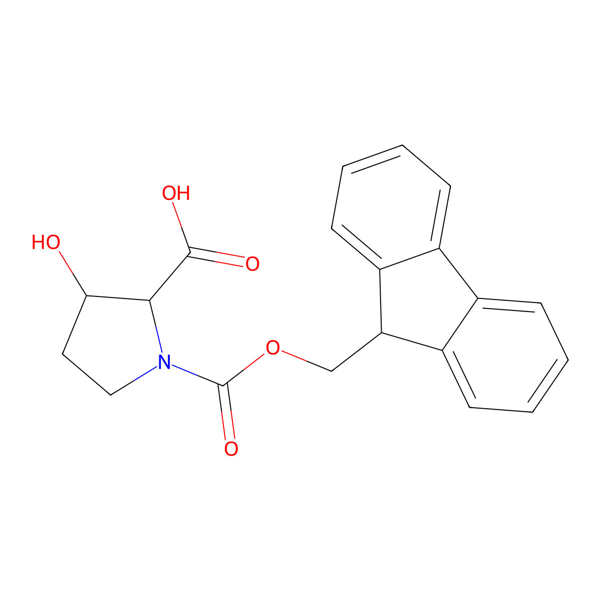 (2R,3S)-1-{[(9H-fluoren-9-yl)methoxy]carbonyl}-3-hydroxypyrrolidine-2-carboxylic acid molecular structure, CAS 1932810-08-6