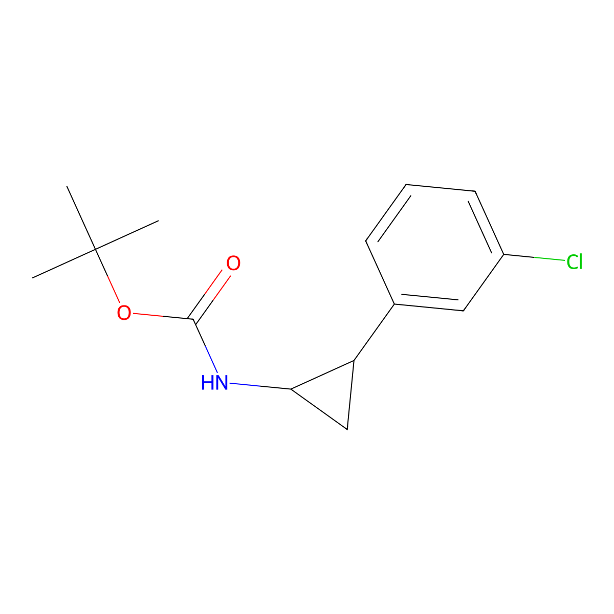 (1S,2R)-tert-butyl 2-(3-chlorophenyl)cyclopropylcarbamate molecular structure, CAS 1932828-48-2
