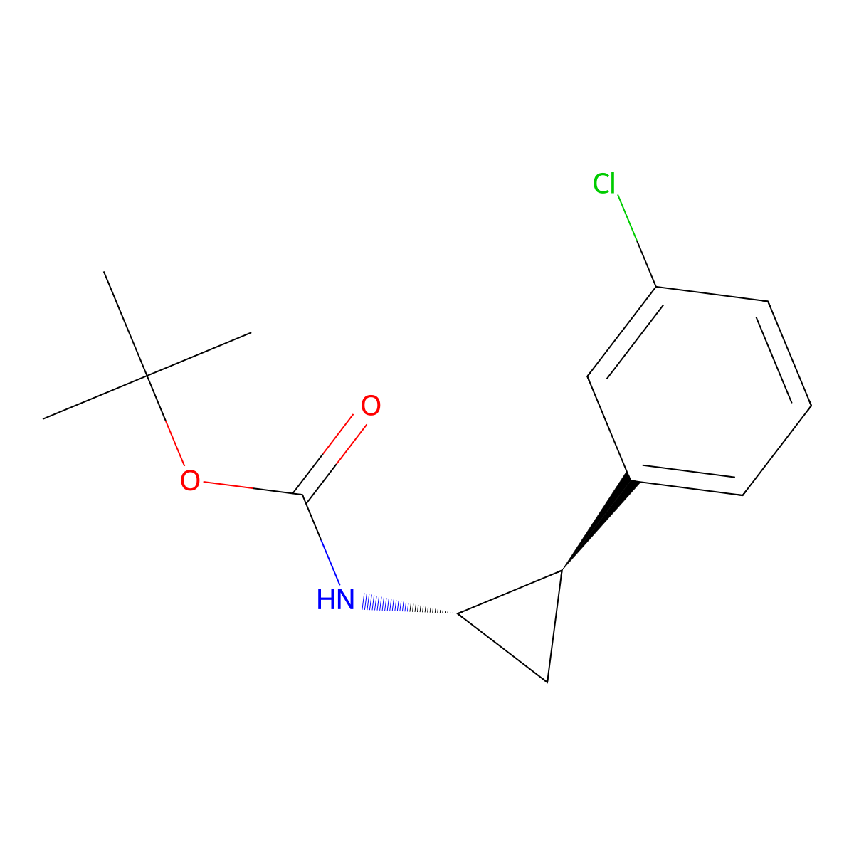 (1S,2R)-tert-butyl 2-(3-chlorophenyl)cyclopropylcarbamate molecular structure, CAS 1932828-48-2