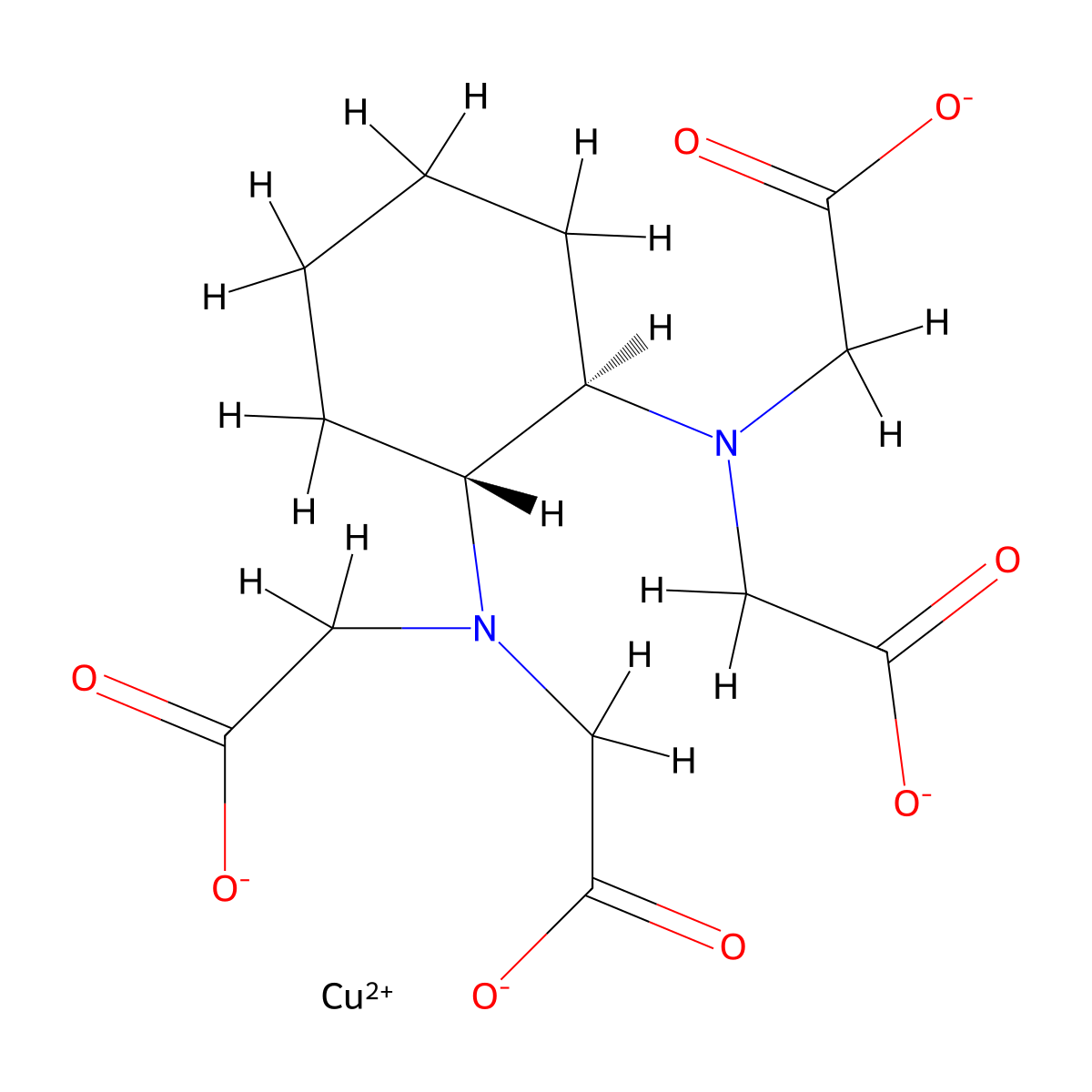 trans-((N,N'-Cyclohexane-1,2-diylbis(N-(carboxymethyl)glycinato))(4-)-N,N',O,O',ON,ON')cuprate(2-) molecular structure, CAS 19332-78-6
