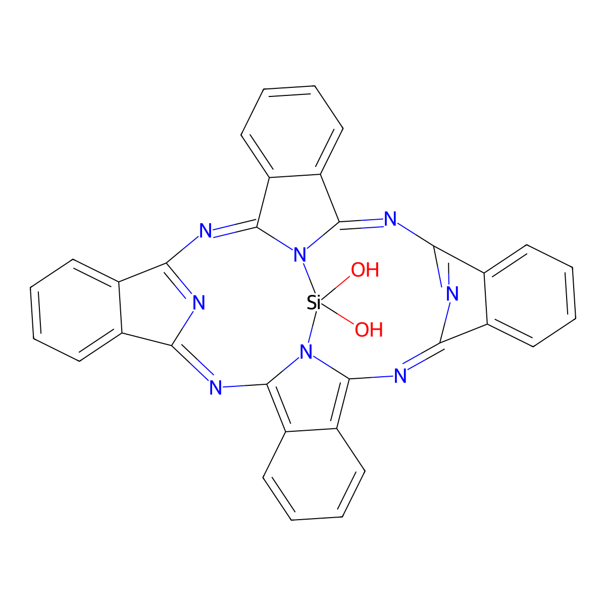 Silicon phthalocyanine dihydroxide molecular structure, CAS 19333-15-4