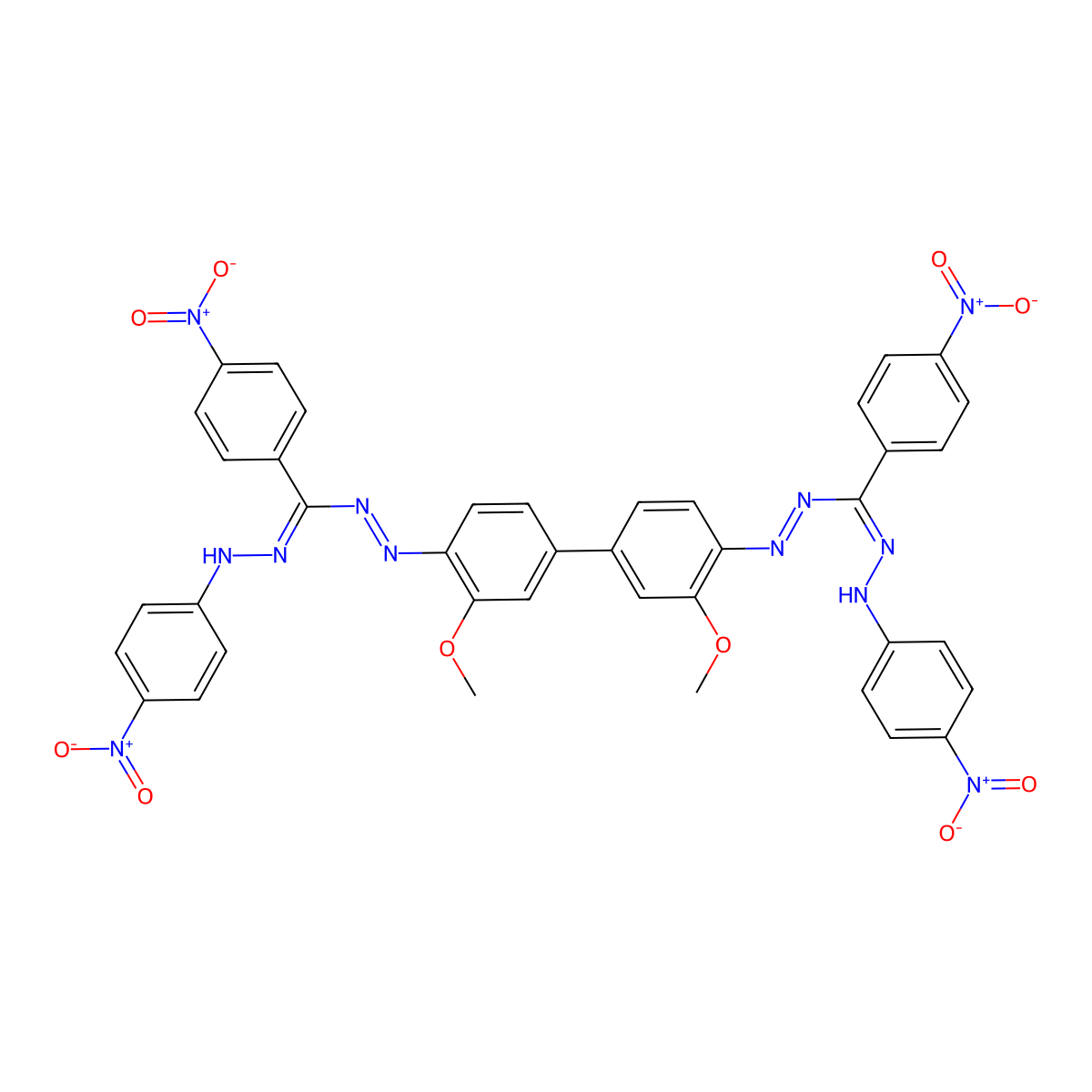 N-[2-methoxy-4-[3-methoxy-4-[[N-(4-nitroanilino)-C-(4-nitrophenyl)carbonimidoyl]diazenyl]phenyl]phenyl]imino-4-nitro-N'-(4-nitroanilino)benzenecarboximidamide molecular structure, CAS 19333-63-2