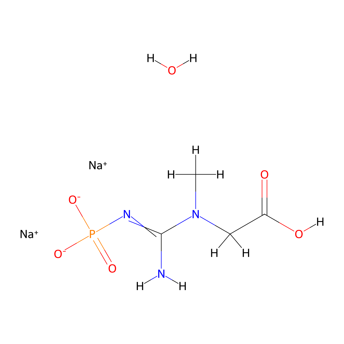Phosphocreatine (disodium hydrate) molecular structure, CAS 19333-65-4