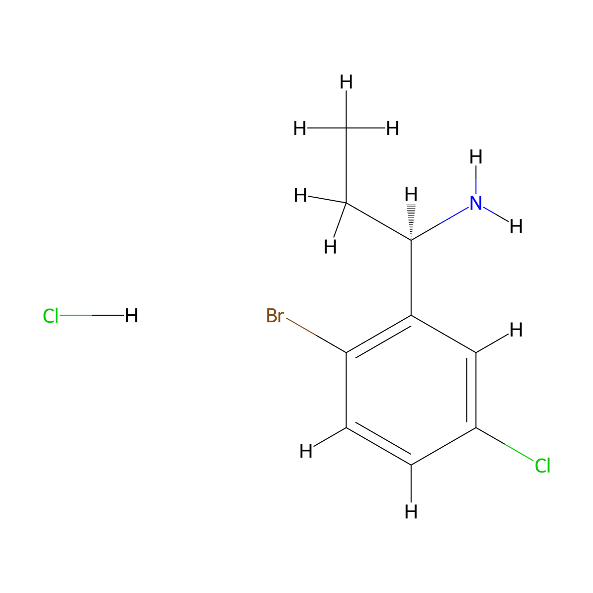 (1R)-1-(2-bromo-5-chlorophenyl)propan-1-amine hydrochloride molecular structure, CAS 1933460-63-9