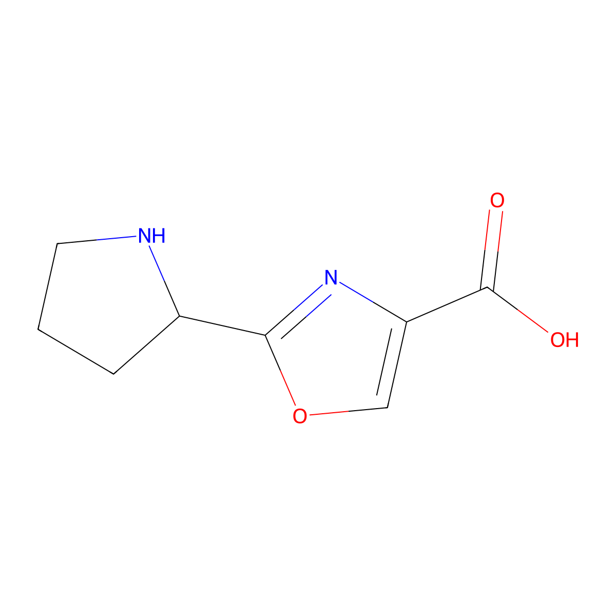 2-[(2S)-pyrrolidin-2-yl]-1,3-oxazole-4-carboxylic acid molecular structure, CAS 1933524-15-2
