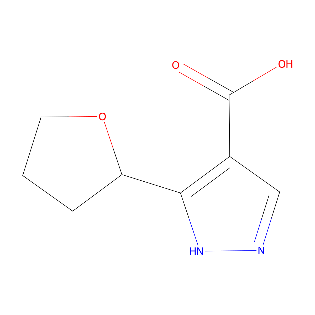 5-(oxolan-2-yl)-1H-pyrazole-4-carboxylic acid molecular structure, CAS 1933574-48-1