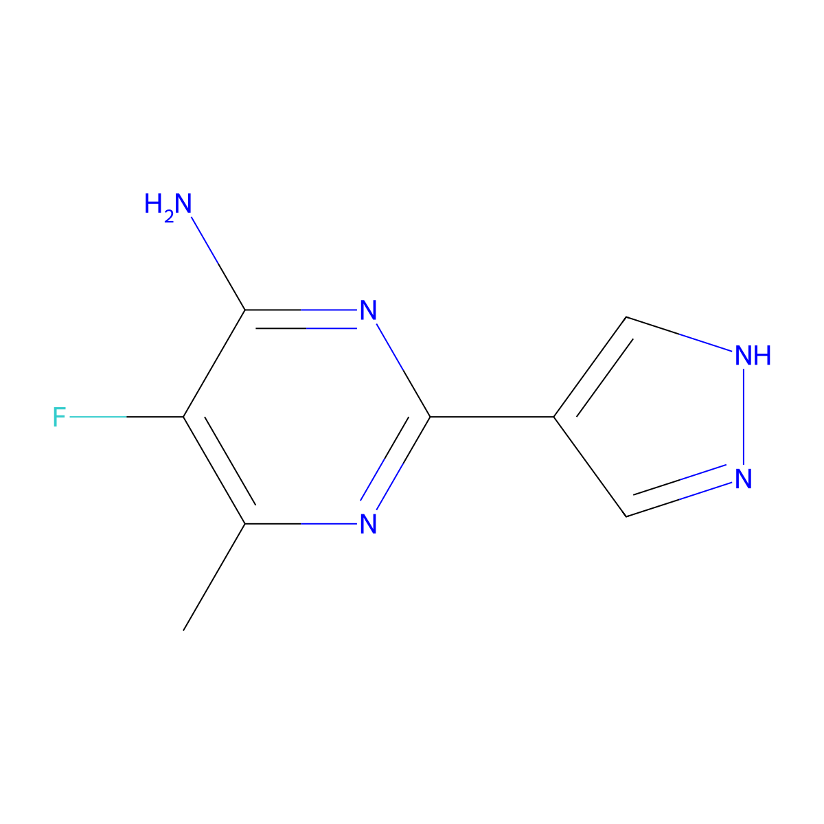 5-fluoro-6-methyl-2-(1H-pyrazol-4-yl)pyrimidin-4-amine molecular structure, CAS 1933577-72-0