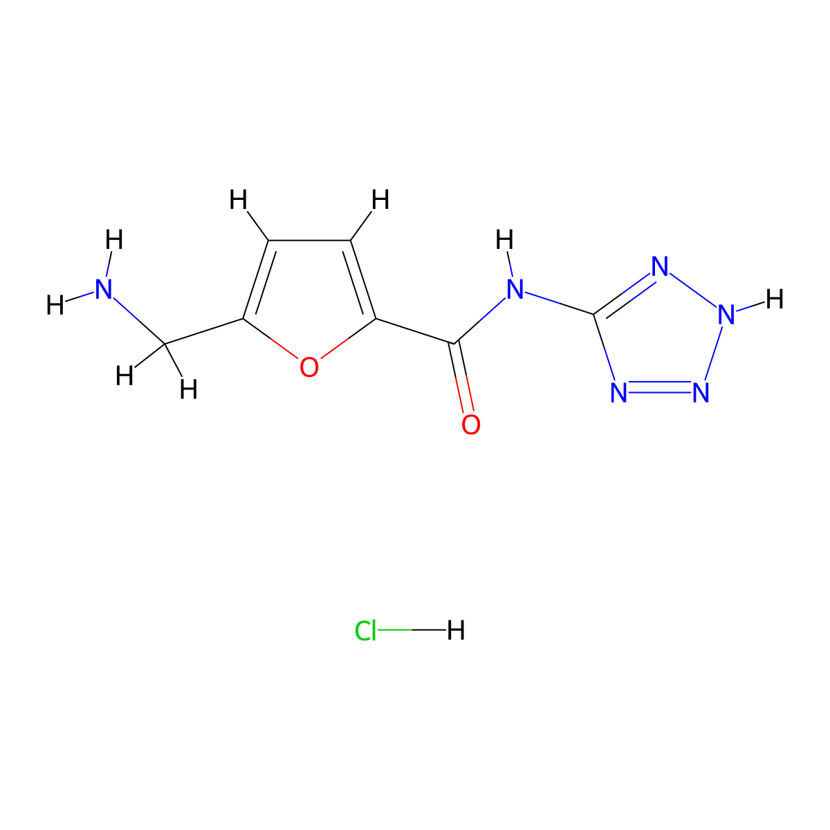 5-(aminomethyl)-N-(1H-1,2,3,4-tetrazol-5-yl)furan-2-carboxamide hydrochloride molecular structure, CAS 1933605-74-3