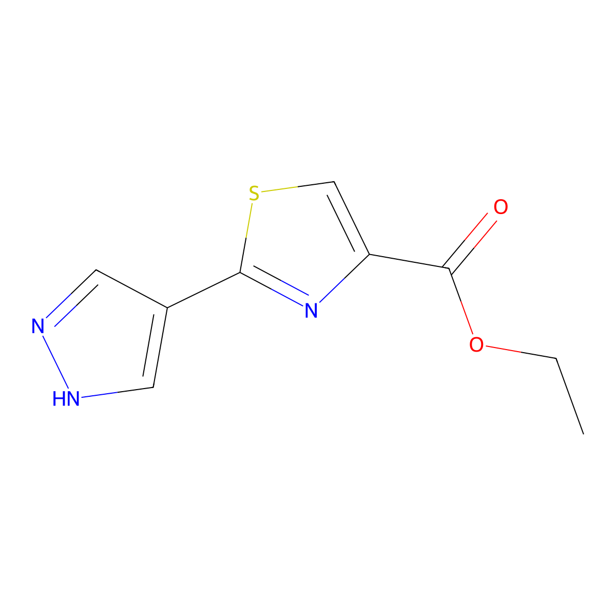 ethyl 2-(1H-pyrazol-4-yl)-1,3-thiazole-4-carboxylate molecular structure, CAS 1933618-44-0