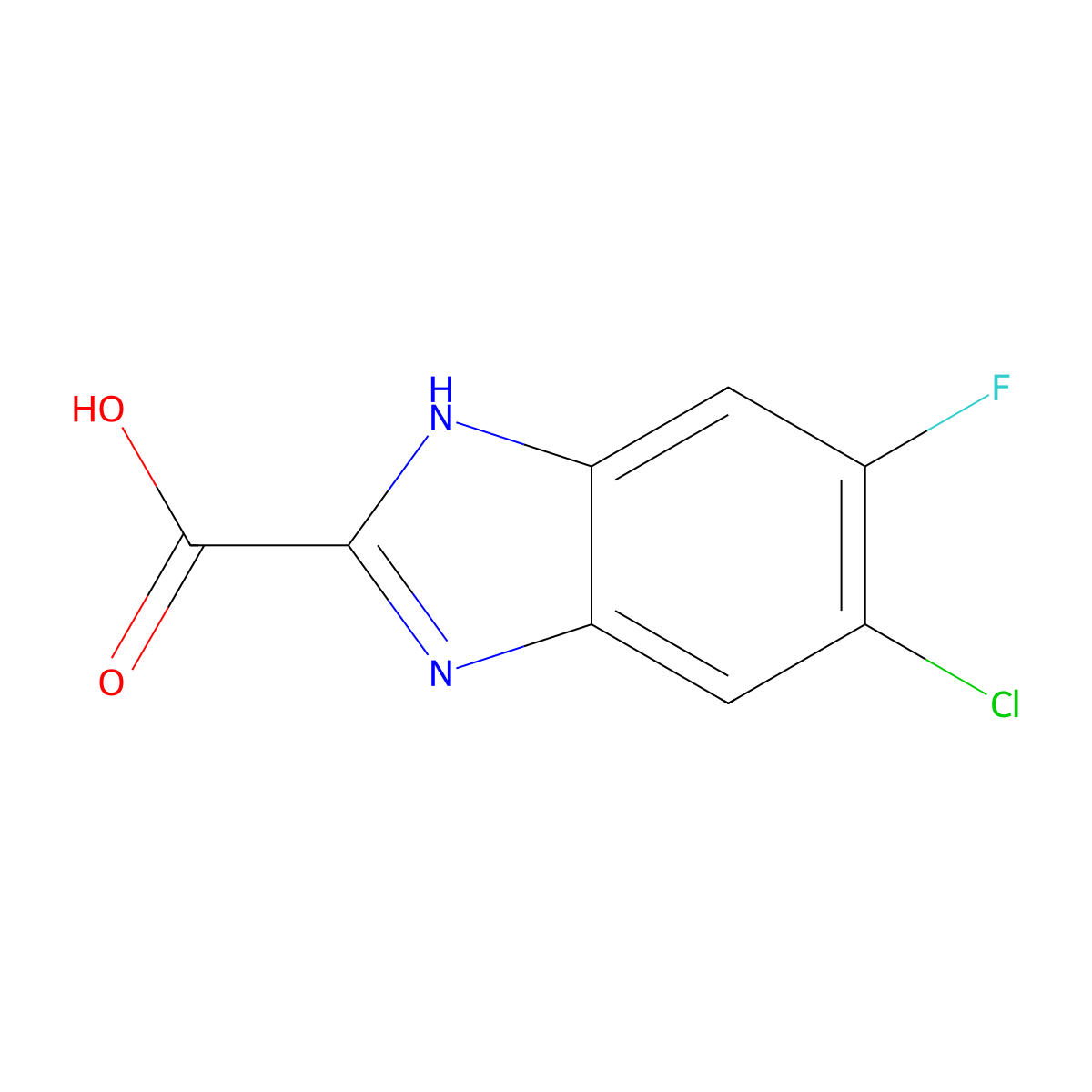 6-Chloro-5-fluoro-1H-benzo[d]imidazole-2-carboxylic acid molecular structure, CAS 1933644-02-0