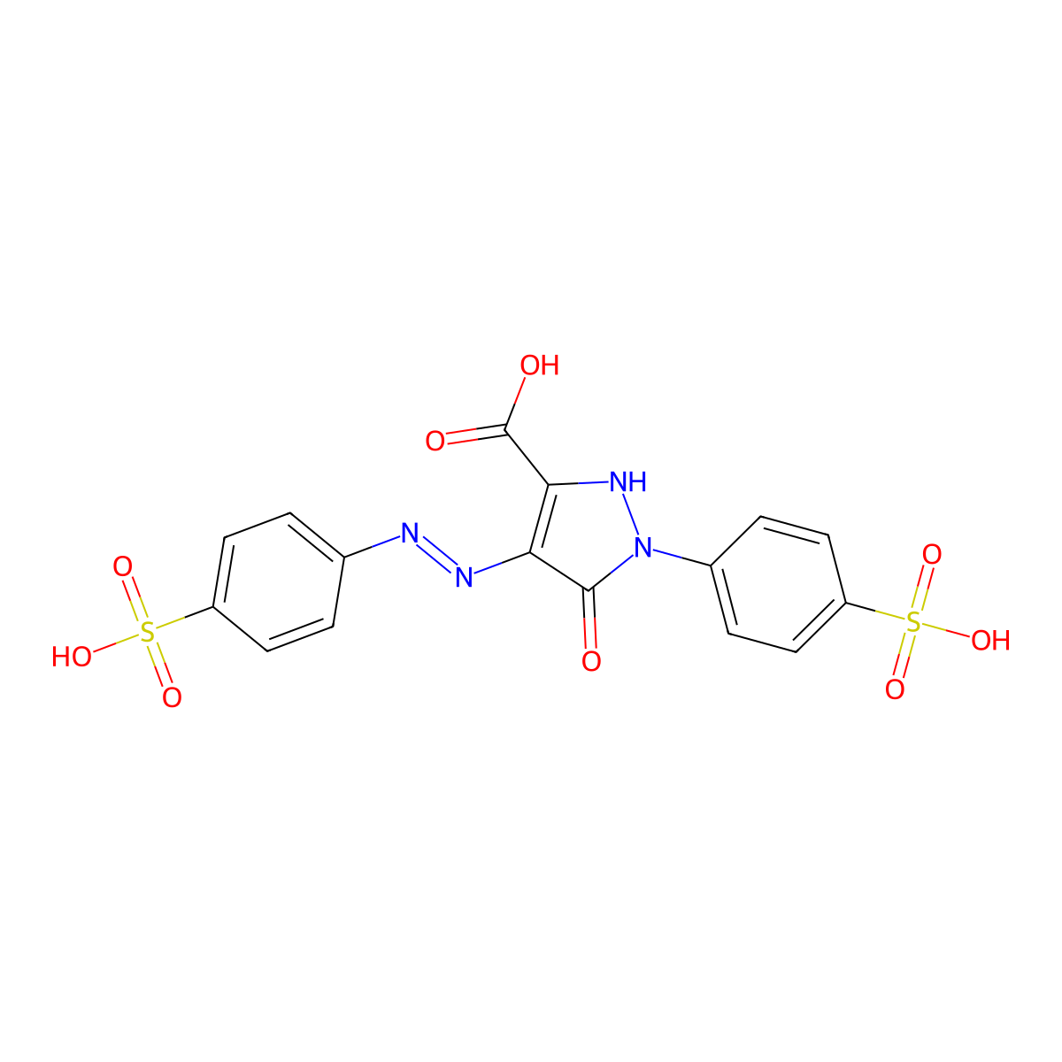 4,5-Dihydro-5-oxo-1-(4-sulfophenyl)-4-(2-(4-sulfophenyl)diazenyl)-1H-pyrazole-3-carboxylic acid molecular structure, CAS 1934-21-0