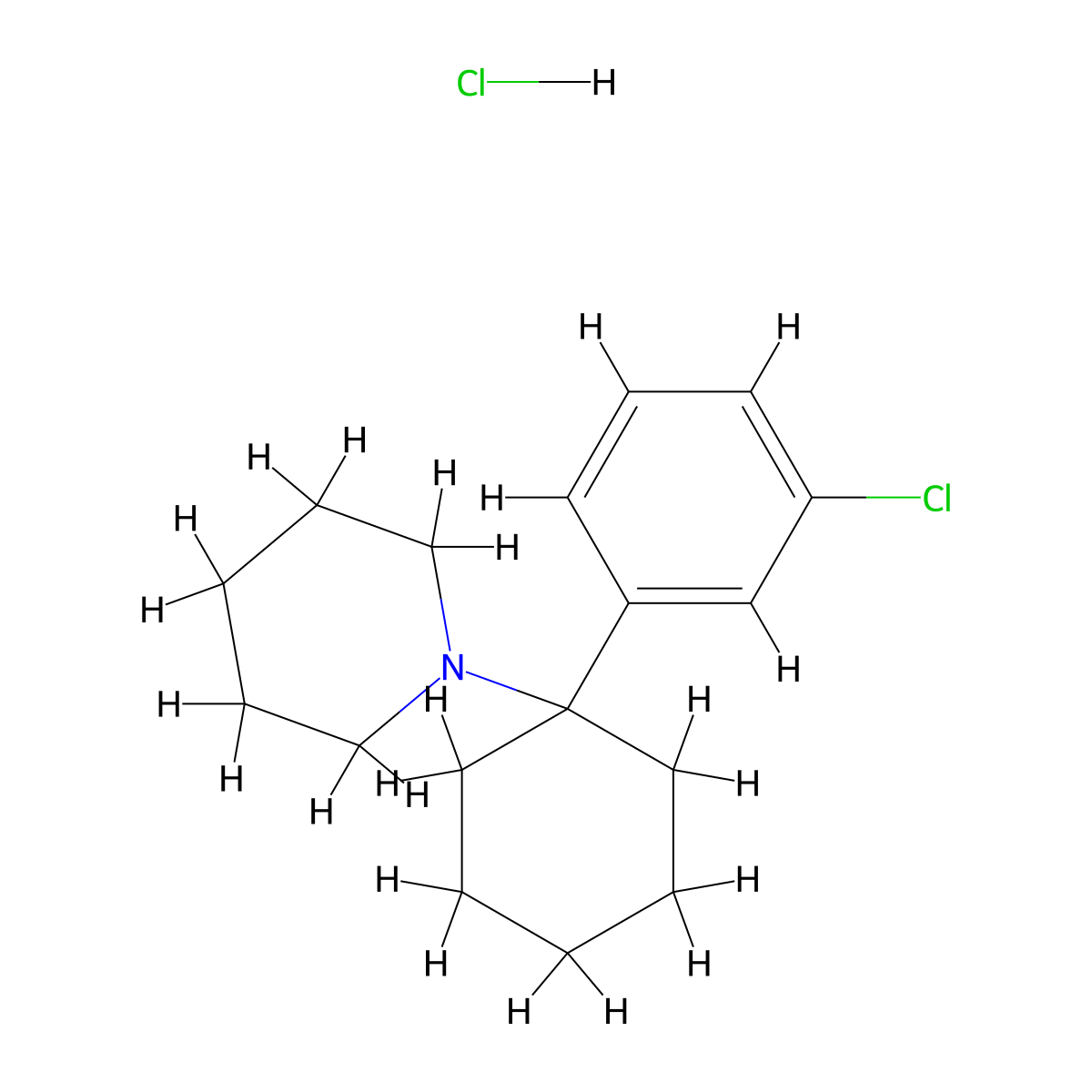1-[1-(3-Chlorophenyl)cyclohexyl]-piperidine, monohydrochloride molecular structure, CAS 1934-43-6