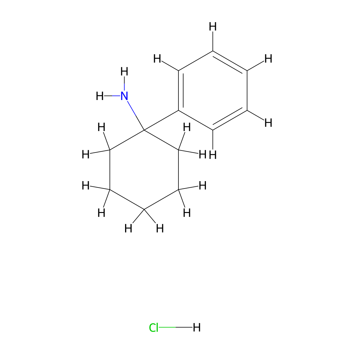 Cyclohexanamine, 1-phenyl-, hydrochloride (1:1) molecular structure, CAS 1934-71-0