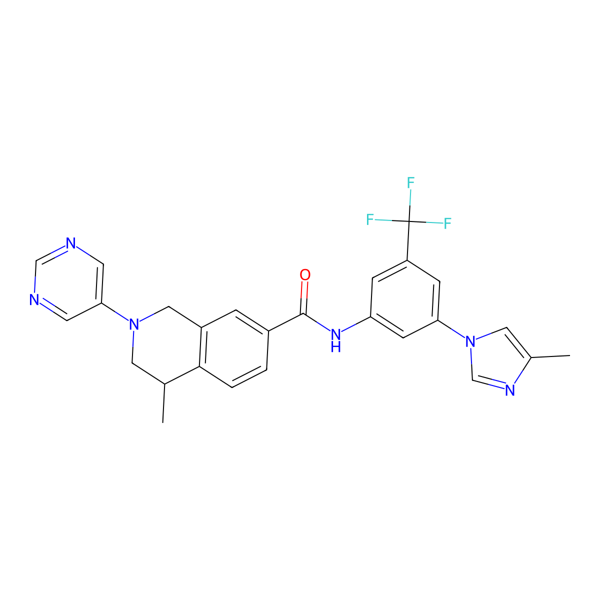 (S)-4-methyl-N-(3-(4-methyl-1H-imidazol-1-yl)-5-(trifluoromethyl)phenyl)-2-(pyrimidin-5-yl)-1,2,3,4-tetrahydroisoquinoline-7-carboxamide molecular structure, CAS 1934246-20-4