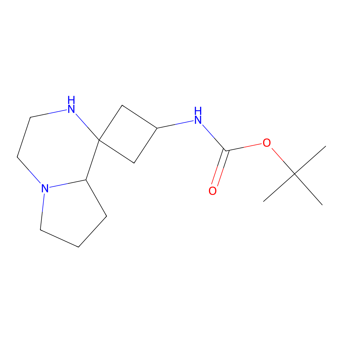 tert-butyl N-{hexahydro-2'H-spiro[cyclobutane-1,1'-pyrrolo[1,2-a]piperazine]-3-yl}carbamate molecular structure, CAS 1934252-62-6