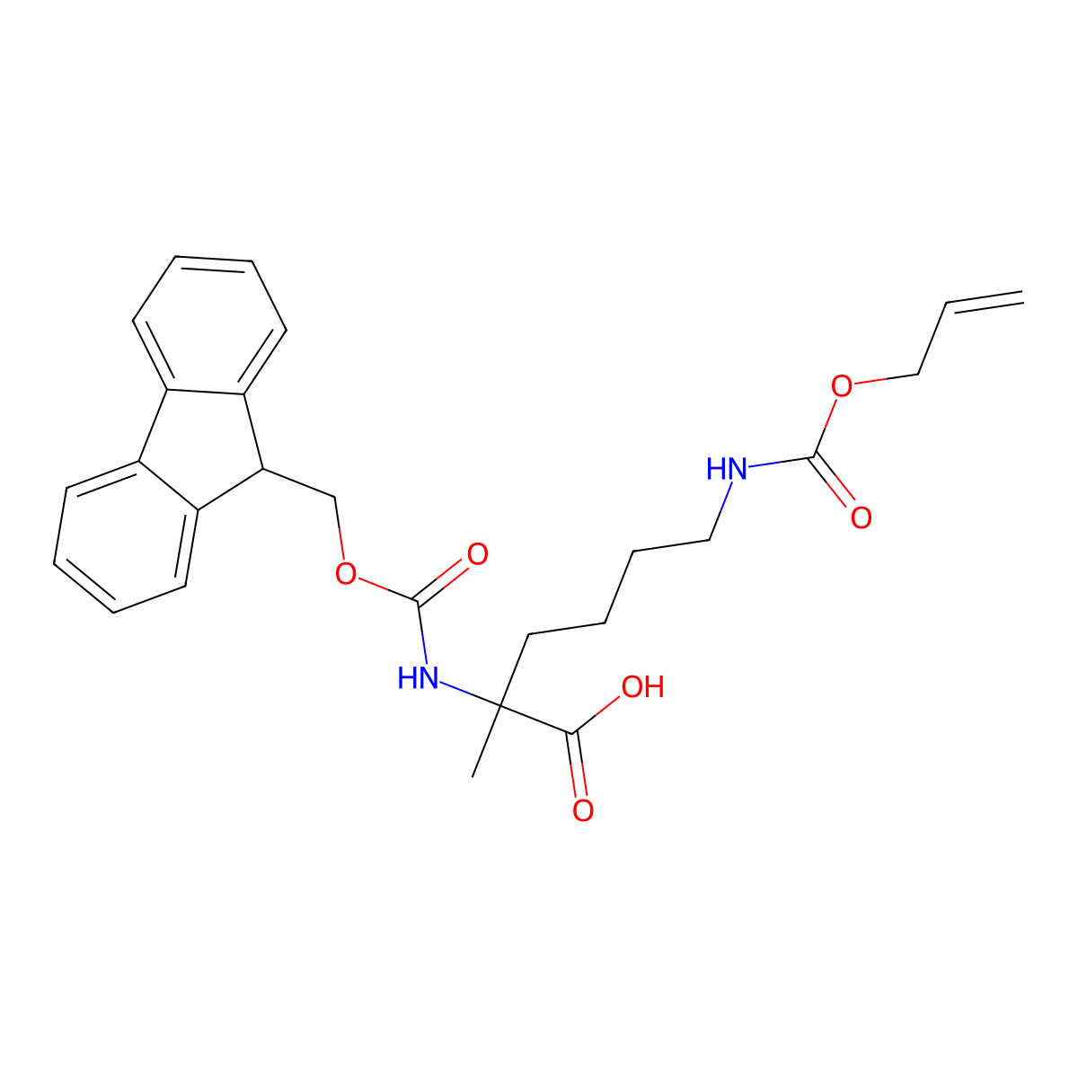 (S)-2-((((9H-Fluoren-9-yl)methoxy)carbonyl)amino)-6-(((allyloxy)carbonyl)amino)-2-methylhexanoic acid molecular structure, CAS 1934266-47-3