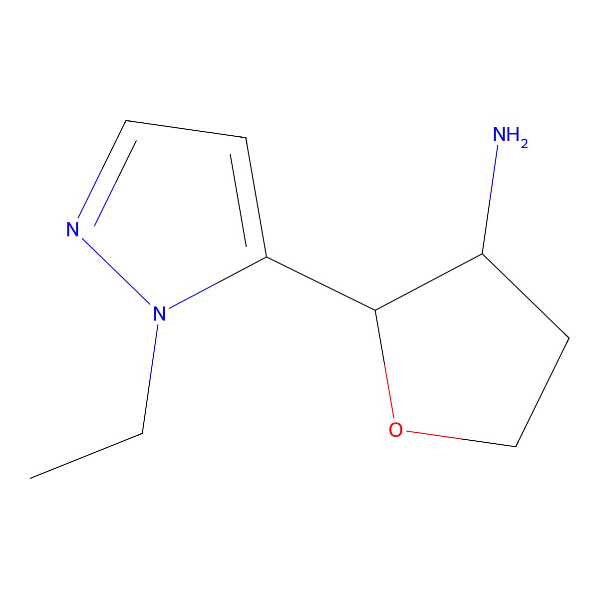 2-(1-Ethyl-1H-pyrazol-5-yl)oxolan-3-amine molecular structure, CAS 1934274-98-2