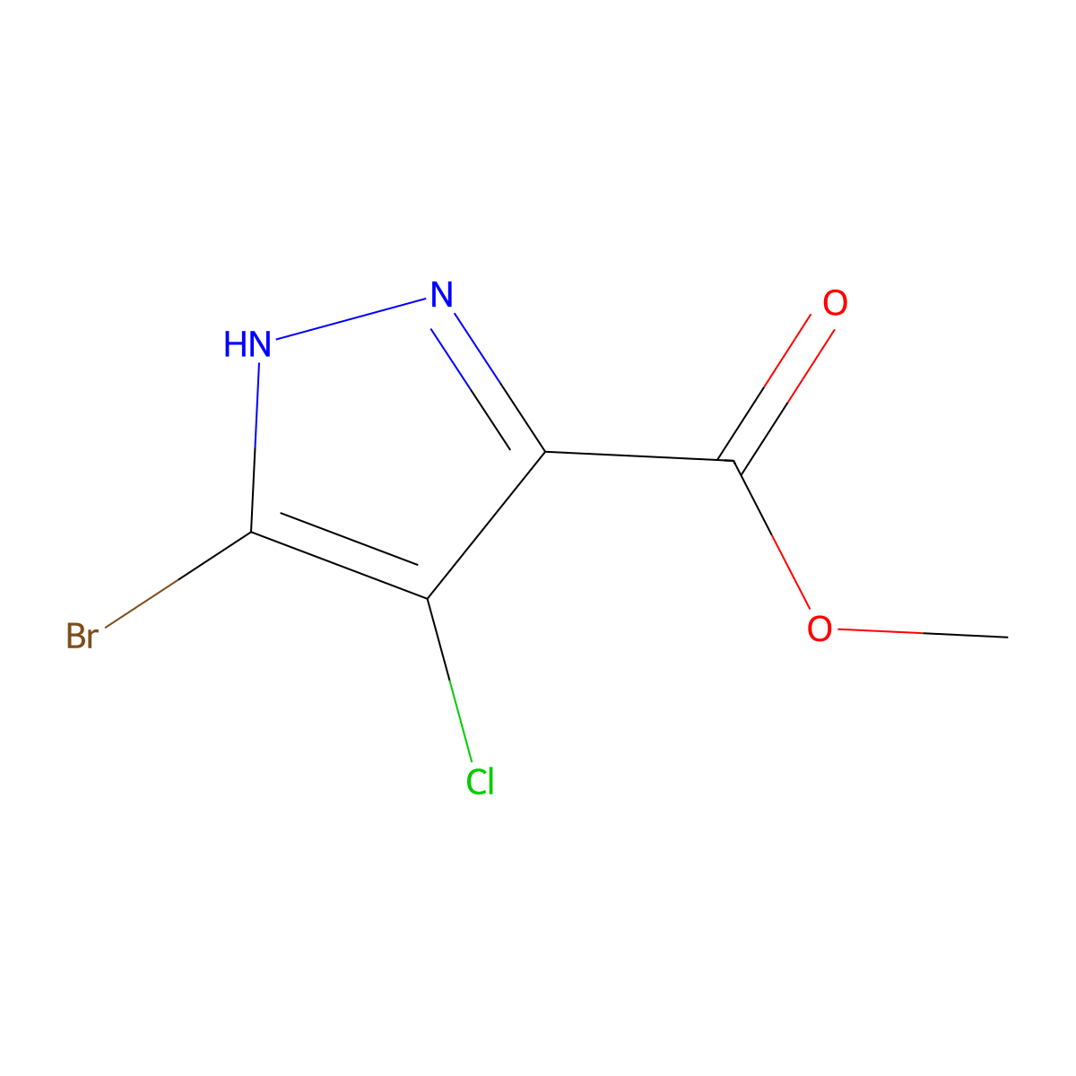 Methyl 5-bromo-4-chloro-1H-pyrazole-3-carboxylate molecular structure, CAS 1934275-37-2