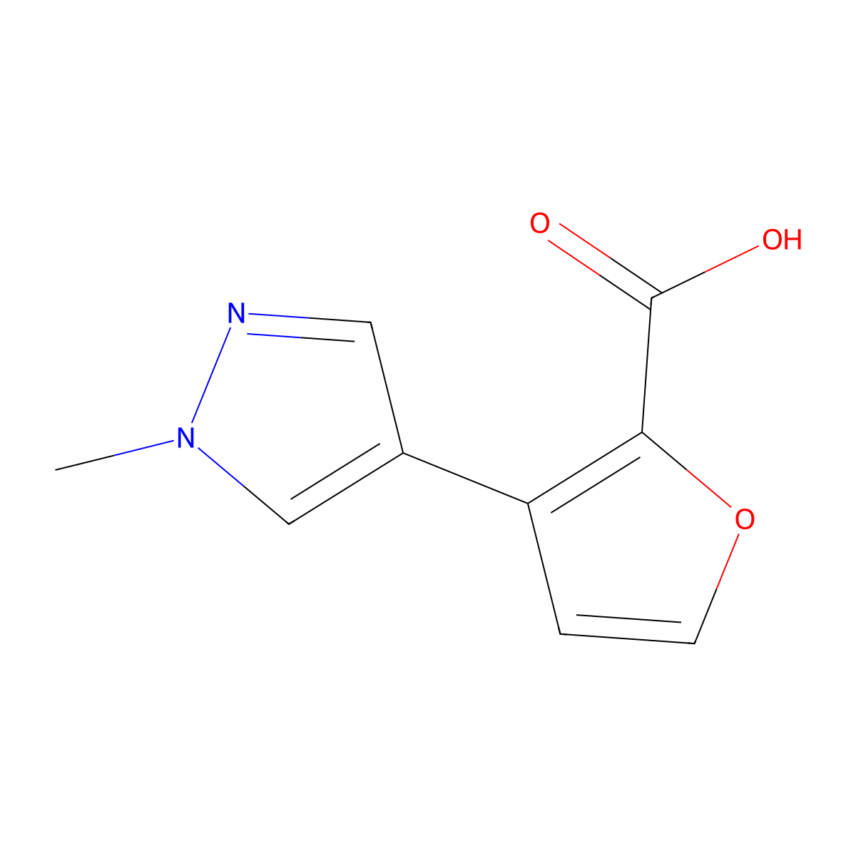 3-(1-methyl-1H-pyrazol-4-yl)furan-2-carboxylic acid molecular structure, CAS 1934391-99-7