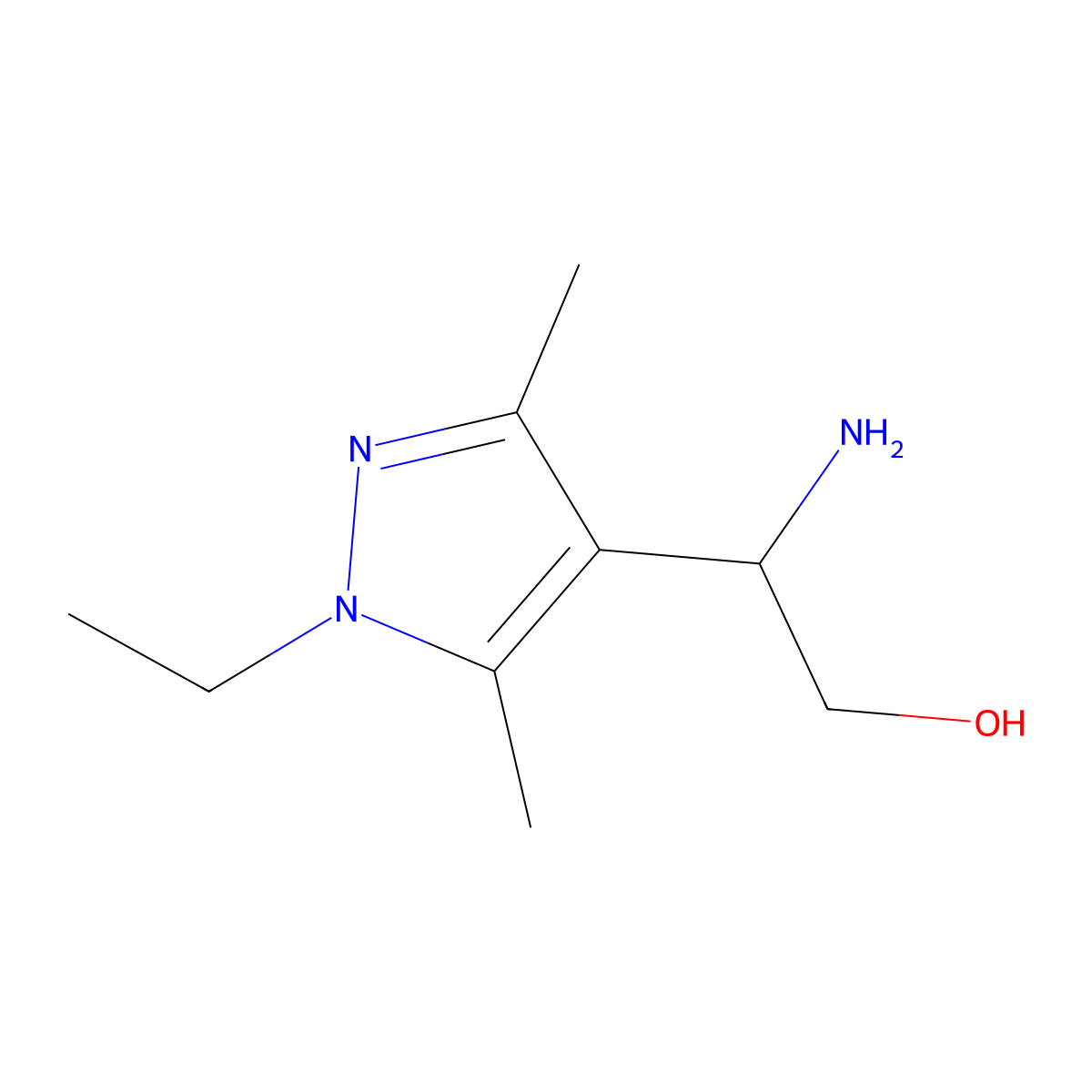 2-amino-2-(1-ethyl-3,5-dimethyl-1H-pyrazol-4-yl)ethan-1-ol molecular structure, CAS 1934393-07-3