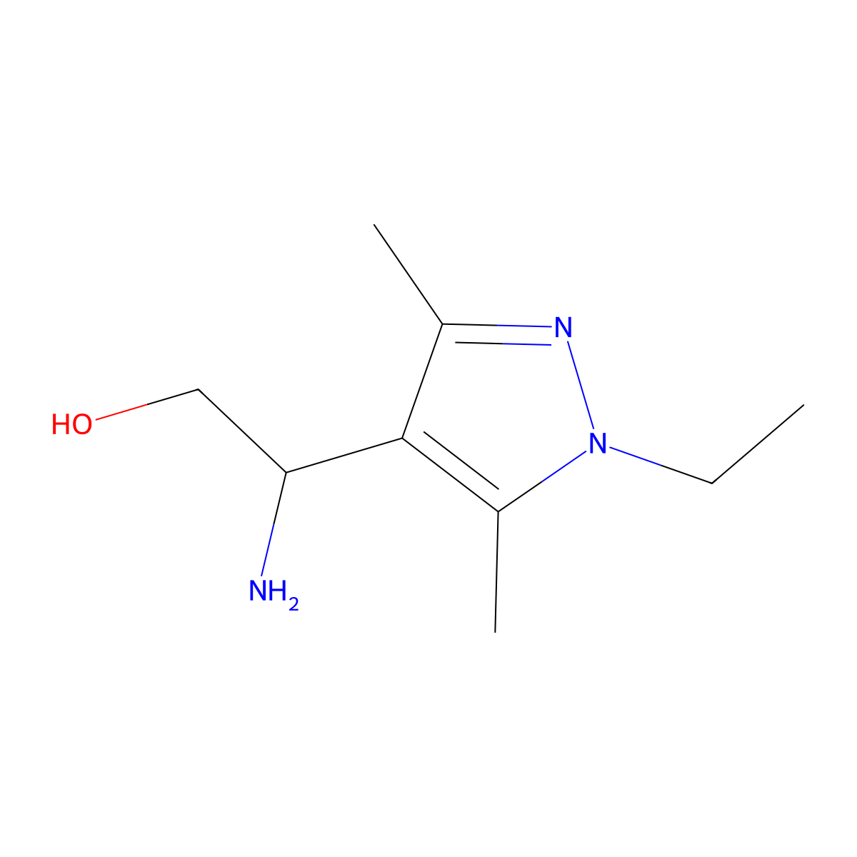 2-amino-2-(1-ethyl-3,5-dimethyl-1H-pyrazol-4-yl)ethan-1-ol molecular structure, CAS 1934393-07-3