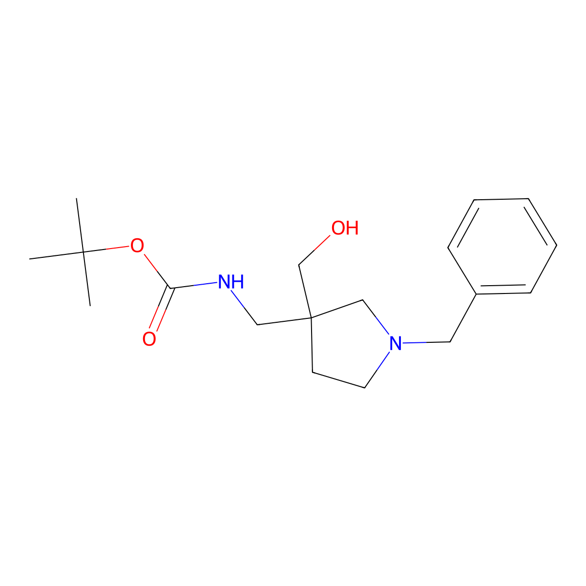 tert-butyl N-{[1-benzyl-3-(hydroxymethyl)pyrrolidin-3-yl]methyl}carbamate molecular structure, CAS 1934404-24-6