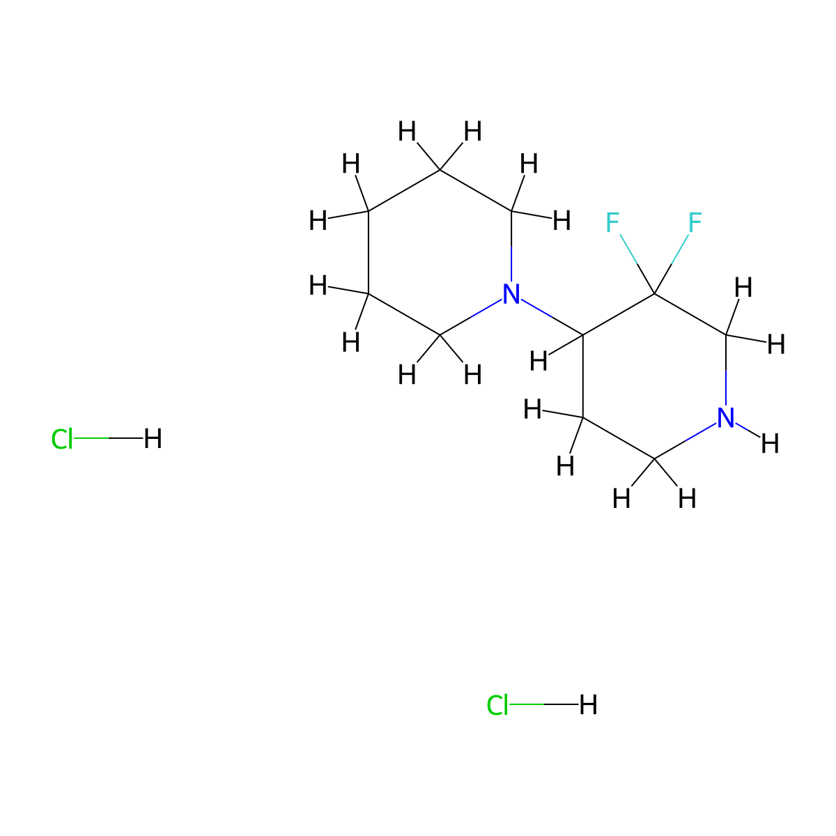 3',3'-Difluoro-1,4'-bipiperidine dihydrochloride molecular structure, CAS 1934439-49-2