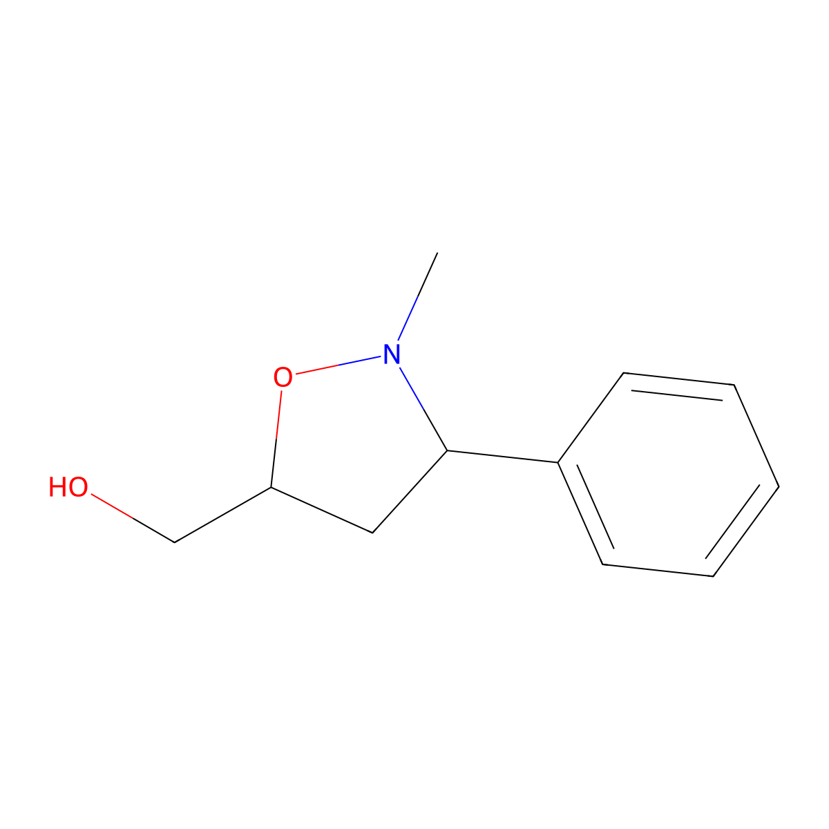 (2-Methyl-3-phenyltetrahydro-5-isoxazolyl)methanol molecular structure, CAS 19345-02-9