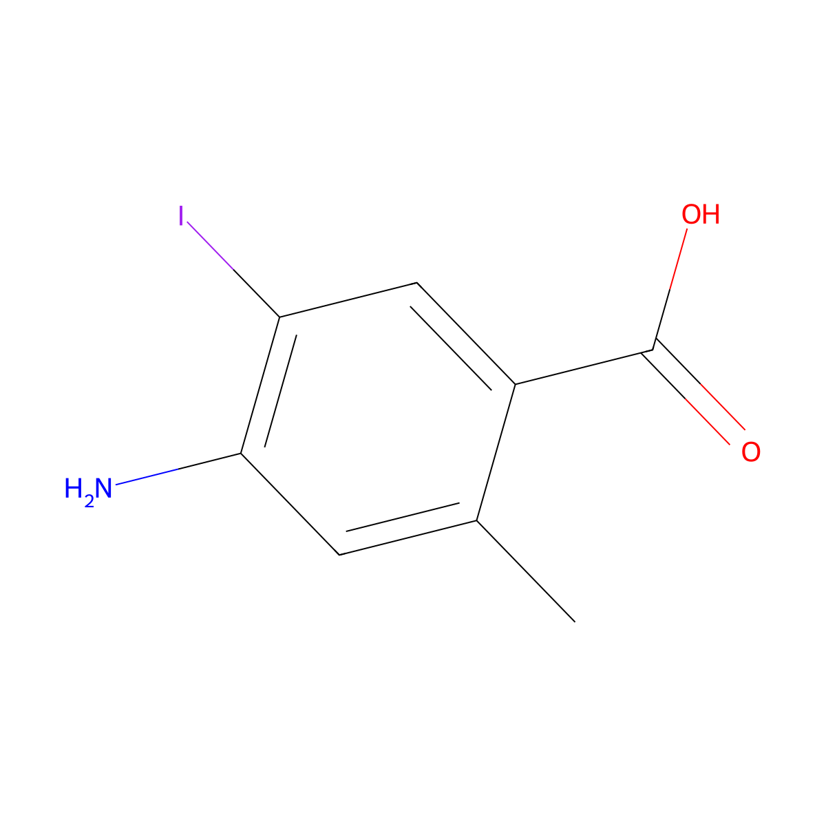 4-Amino-5-iodo-2-methyl-benzoic acid molecular structure, CAS 1934511-55-3