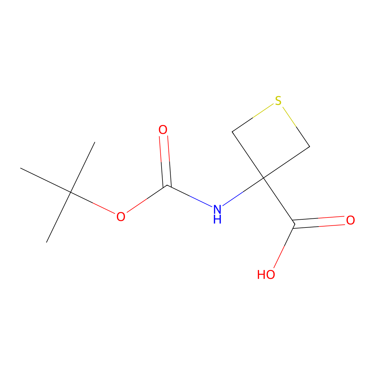3-(tert-Butoxycarbonylamino)thietane-3-carboxylic acid molecular structure, CAS 1934545-06-8