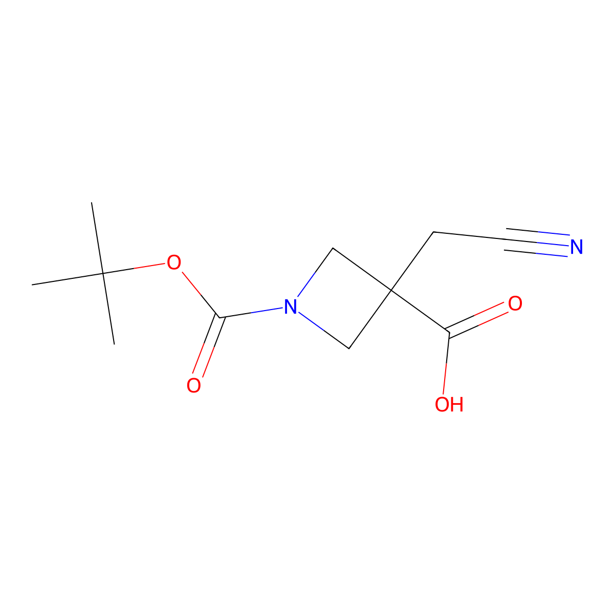1-Tert-butoxycarbonyl-3-(cyanomethyl)azetidine-3-carboxylic acid molecular structure, CAS 1934564-58-5