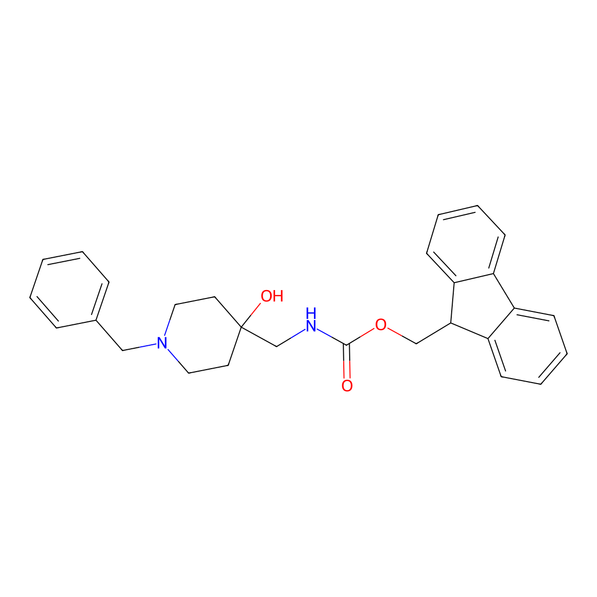 (9H-fluoren-9-yl)methyl N-[(1-benzyl-4-hydroxypiperidin-4-yl)methyl]carbamate molecular structure, CAS 1934580-10-5