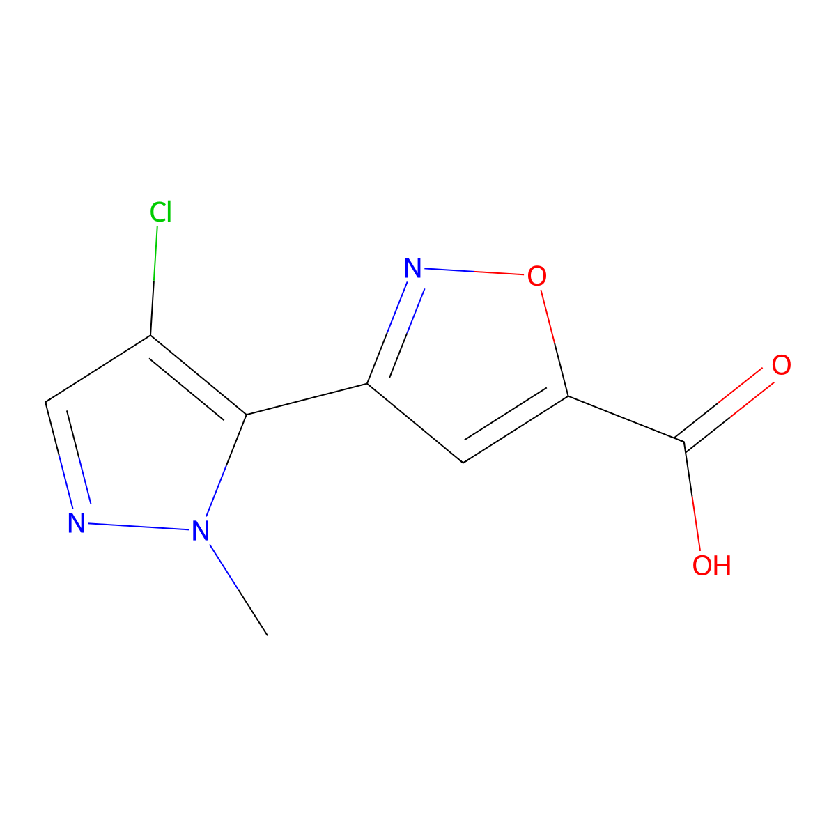 3-(4-chloro-1-methyl-1H-pyrazol-5-yl)-1,2-oxazole-5-carboxylic acid molecular structure, CAS 1934595-97-7