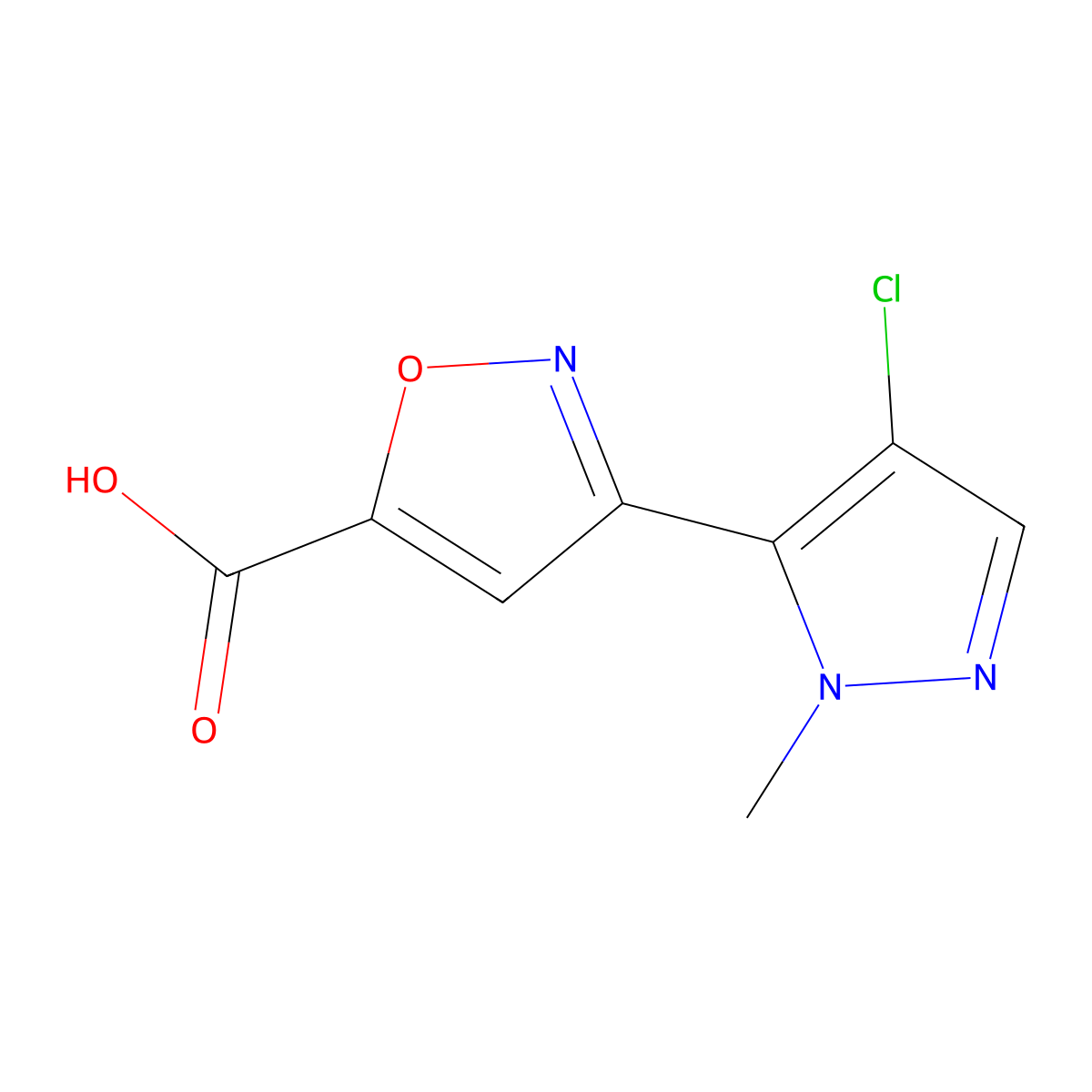 3-(4-chloro-1-methyl-1H-pyrazol-5-yl)-1,2-oxazole-5-carboxylic acid molecular structure, CAS 1934595-97-7