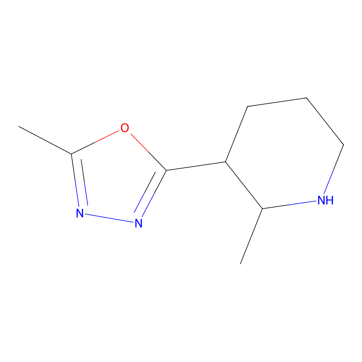 2-Methyl-3-(5-methyl-1,3,4-oxadiazol-2-yl)piperidine molecular structure, CAS 1934608-27-1