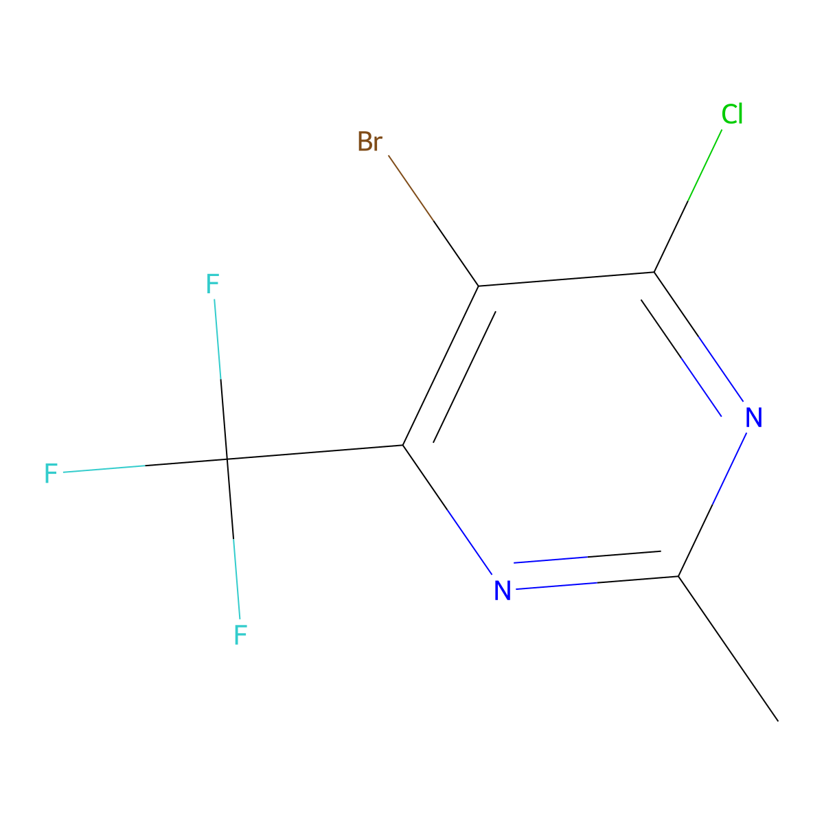 5-Bromo-4-chloro-2-methyl-6-(trifluoromethyl)pyrimidine molecular structure, CAS 1934616-93-9