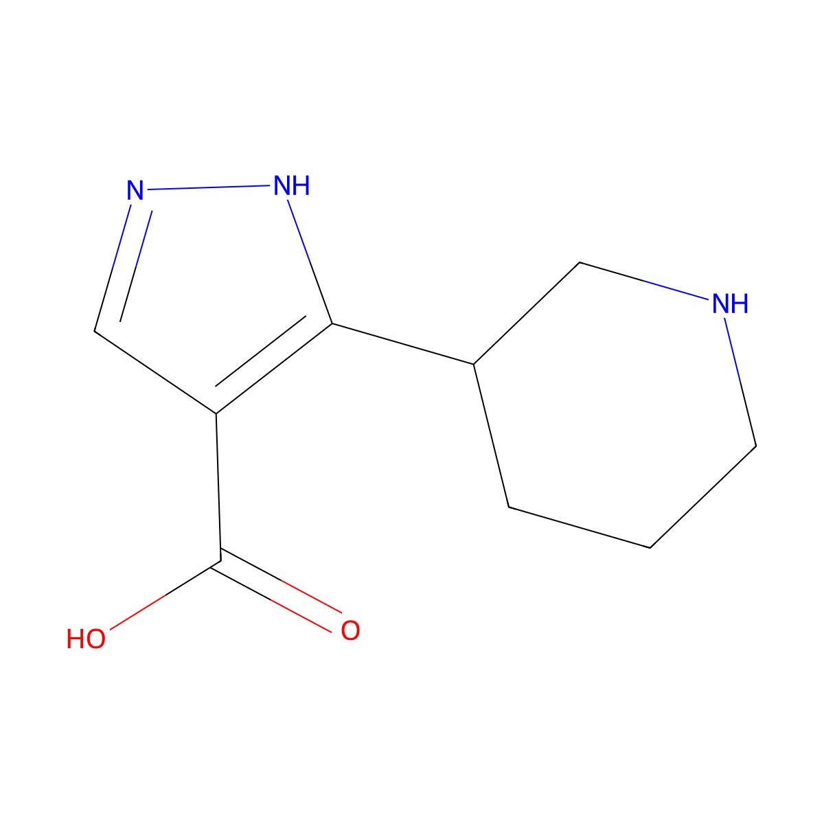 3-(piperidin-3-yl)-1H-pyrazole-4-carboxylic acid molecular structure, CAS 1934622-87-3