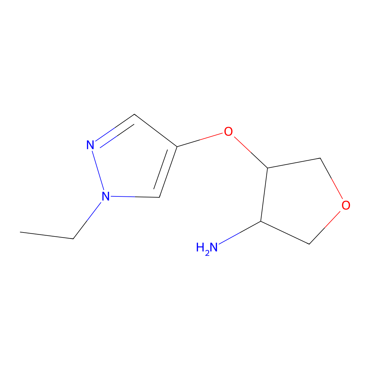 4-[(1-Ethyl-1H-pyrazol-4-yl)oxy]oxolan-3-amine molecular structure, CAS 1934646-52-2